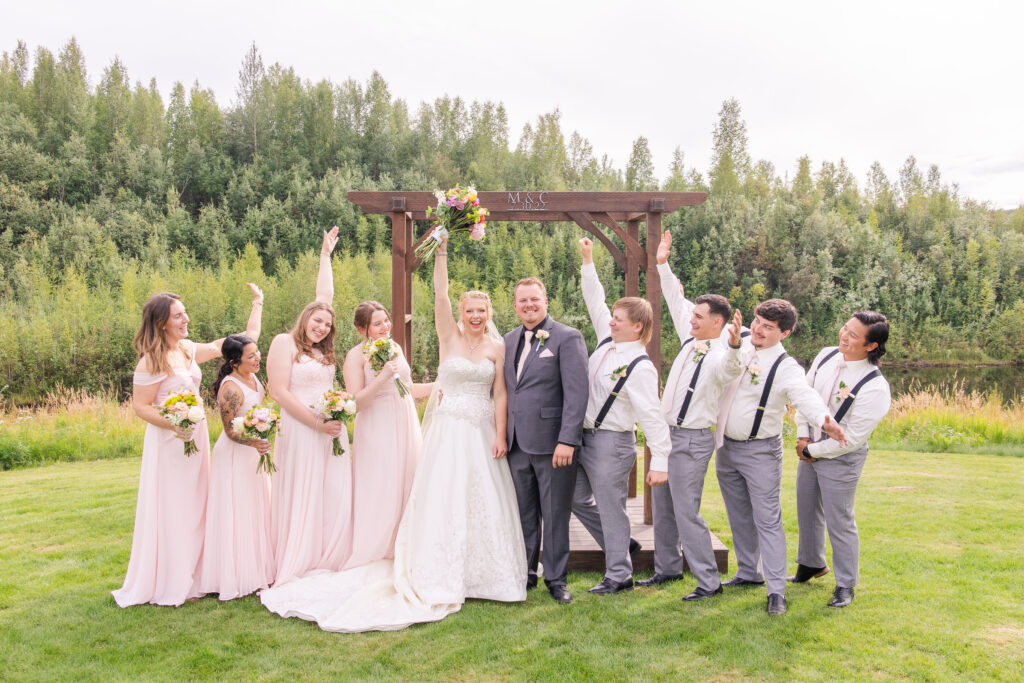 bridal party celebrating