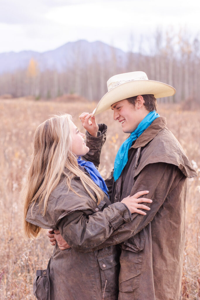 fall western style engagement couple