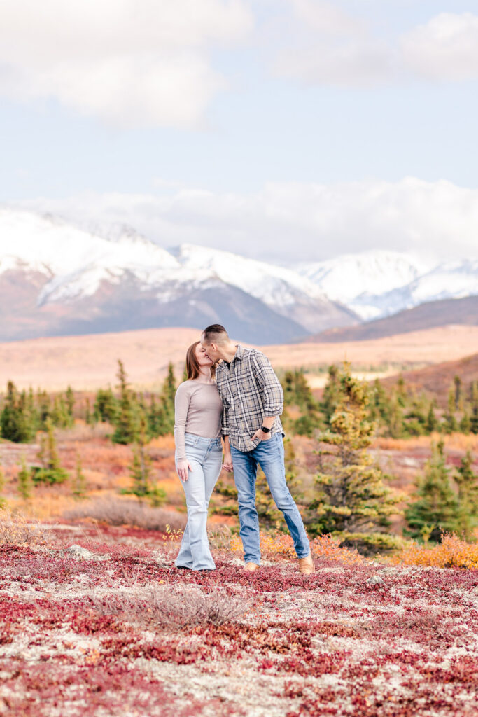 Couple embracing in mountians